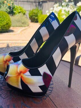 Giuseppe Zanotti Multicolor Floral Striped peep toe Platform Stiletto Pump